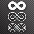 White infinity shape unlimited symbol endless set transparent background vector illustration Royalty Free Stock Photo