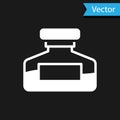 White Ink bottle icon isolated on black background. Calligraphy supplies for fountain pen. Vector Royalty Free Stock Photo