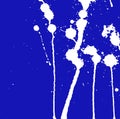 White ink splash, stains, strokes and blots on blue. Paint Splatter. Royalty Free Stock Photo