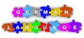 German language. Inscription on the multicolored puzzles