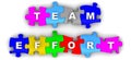 Team effort. Text on the multicolored puzzles