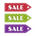 White inscriptions SALE. Colorful set of price tag icon with squared pattern. Vector illustration Royalty Free Stock Photo