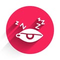 White Insomnia icon isolated with long shadow. Sleep disorder with capillaries and pupils. Fatigue and stress. Red