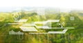 White interface against green blurry mountains Royalty Free Stock Photo
