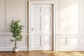 White interior door in a modern interior with light colors. Scandinavian style. Royalty Free Stock Photo