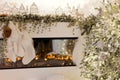 Interior with modern decorated Christmas fireplace Royalty Free Stock Photo