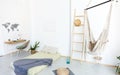 Living room with hammock and white walls Royalty Free Stock Photo