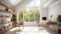 White interior of workplace at Home office for remote, Work Bright minimalist interior, Trendy design