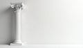 White ionic column stands against simple white wall backdrop. Minimalist composition with strong shadow. Ancient architecture Royalty Free Stock Photo