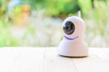 IP camera on wood plate Royalty Free Stock Photo