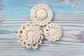 White Irish crochet knitted flowers
