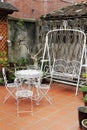 White iron tables and chairs