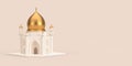 White Islamic Mosque and Minaret Building Model Icon. 3d Rendering