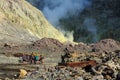 White Island, New Zealand. Tourists in a landscape of volcanic steam and sulfur