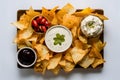 White isolated background enhances the appeal of chips and dips