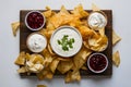 White isolated background enhances the appeal of chips and dips