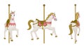 White isolated carousel horse. Side, front and back view Royalty Free Stock Photo