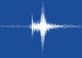 White isolated earthquake graph from a big earthquake without scale nor grid and blue background Royalty Free Stock Photo