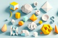 white-isolated shapes of different shapes and colors as 3d render abstract geometric background, generative ai Royalty Free Stock Photo