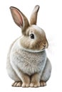 White Isolated Sitting Easter Bunny Looks Around - Generative AI