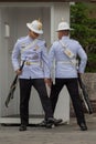 White-jacketed Grand Palace soldiers outside sentry box Royalty Free Stock Photo