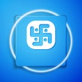 White Jainism icon isolated on blue background. Blue square button. Vector Illustration