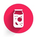 White Jam jar icon isolated with long shadow. Red circle button. Vector Royalty Free Stock Photo