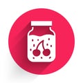 White Jam jar icon isolated with long shadow. Red circle button. Vector Royalty Free Stock Photo