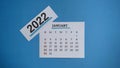 White January 2022 calendar with blue background. 2022 New Year Concept