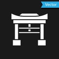 White Japan Gate icon isolated on black background. Torii gate sign. Japanese traditional classic gate symbol. Vector