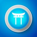 White Japan Gate icon isolated on blue background. Torii gate sign. Japanese traditional classic gate symbol. Circle Royalty Free Stock Photo