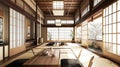 white Japanese style room interior design oriental. Nihon room design interior. AI Generative Royalty Free Stock Photo