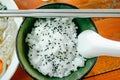 White Jasmine Rice in Asian Bowl with Black Sesame Seeds Royalty Free Stock Photo