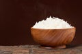 Hot rice in wooden bowl Royalty Free Stock Photo