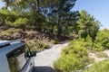 A white Jeep Renegade is parked on a dirt road. All wheel drive.