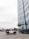 White Jeep Wrangler on parking lot