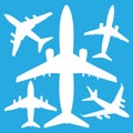 White jet airliners in the air Royalty Free Stock Photo