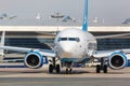 White jet airplane on the runway Royalty Free Stock Photo