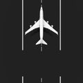 White Jet Passenger Airplane Takeoff from Runway with Blank Space for Your Design Top View. 3d Rendering Royalty Free Stock Photo