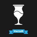 White Jewish goblet icon isolated on black background. Jewish wine cup for kiddush. Kiddush cup for Shabbat. Vector