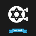 White Jewish synagogue building or jewish temple icon isolated on black background. Hebrew or judaism construction with