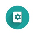 White Jewish torah book icon isolated with long shadow. Pentateuch of Moses. On the cover of the Bible is the image of Royalty Free Stock Photo