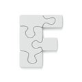 White jigsaw puzzle font Letter F 3D