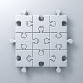 White jigsaw puzzle pieces concept on white wall background with shadow