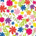 White joyful Wildflowers and Daisies seamless vector pattern. Floral vector pattern with leaves.