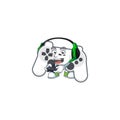 White joystick cartoon picture play a game with headphone and controller
