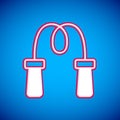 White Jump rope icon isolated on blue background. Skipping rope. Sport equipment. Vector Royalty Free Stock Photo