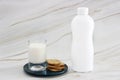 White kefir in a glass and crunchy diet crackers