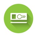 White Key card icon isolated with long shadow. Green circle button. Vector Illustration Royalty Free Stock Photo