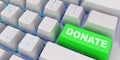 White Keyboard with green donate button 3d render image Royalty Free Stock Photo